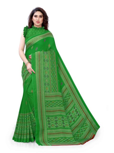 

KALINI Green & Red Ethnic Motifs Printed Jute Cotton Saree