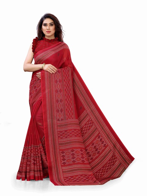 

KALINI Red Printed Jute Cotton Saree