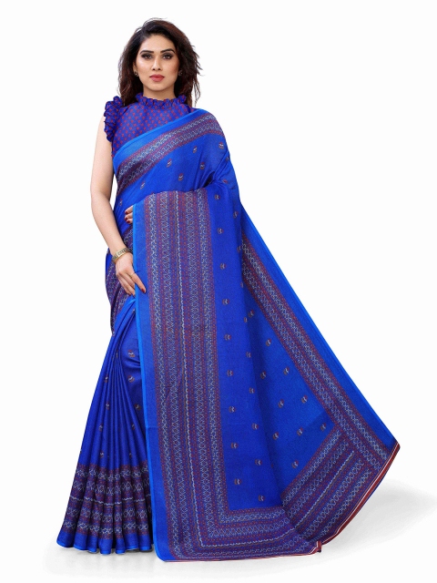 

KALINI Blue Ethnic Motifs Printed Jute Cotton Saree