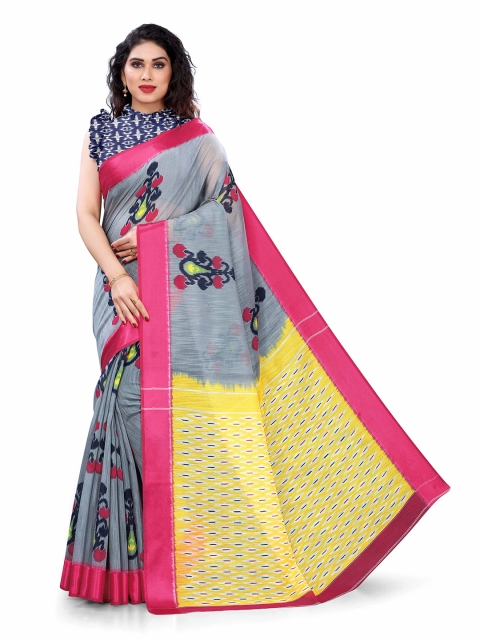 

KALINI Grey & Yellow Ethnic Motifs Printed Saree