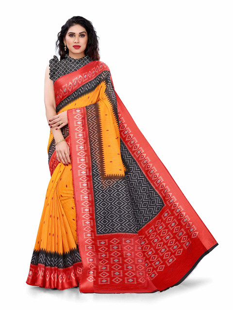

KALINI Mustard & Red Printed Saree