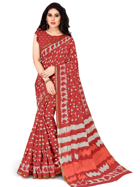 

KALINI Red & Off White Printed Saree