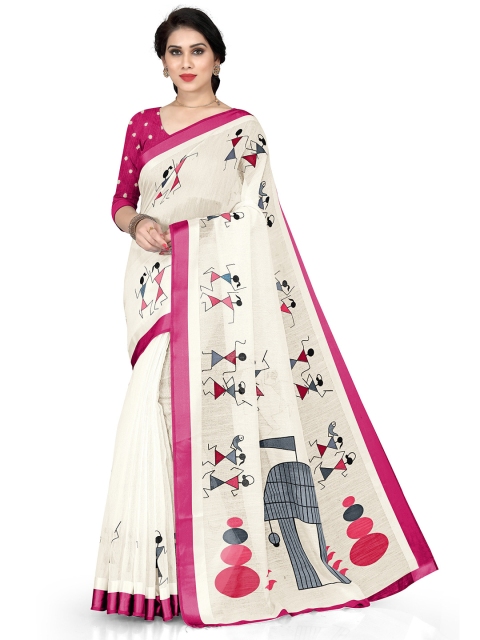 

KALINI White & Pink Warli PrintedSaree