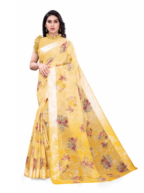 

KALINI Yellow & Red Floral Printed Bagh Saree