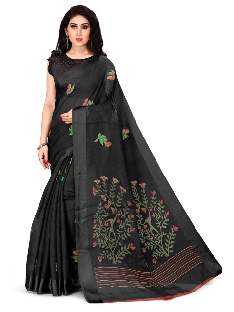 

KALINI Black & Pink Floral Printed Bagh Saree