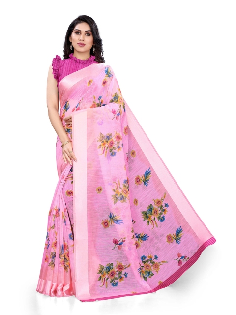 

KALINI Pink & Green Floral Printed Bagh Saree