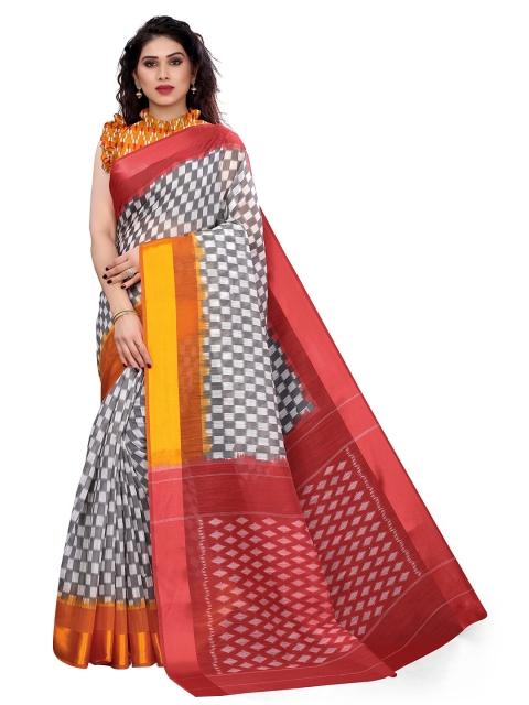 

KALINI White & Red Printed Saree