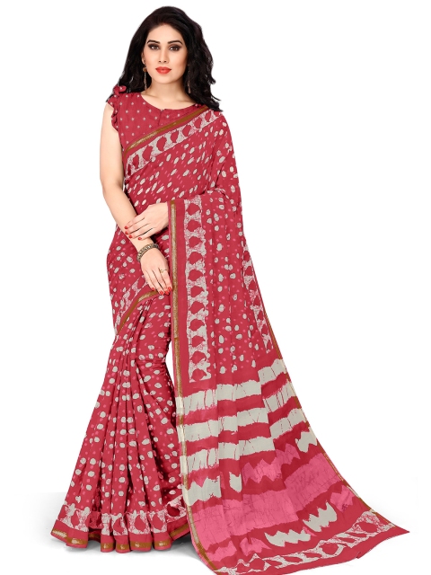 

KALINI Pink & Grey Batik Printed Zari Saree