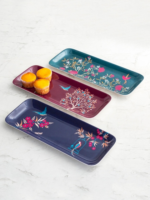 

Home Centre Set of 3 Printed Melamine Rectangular Platter, Blue