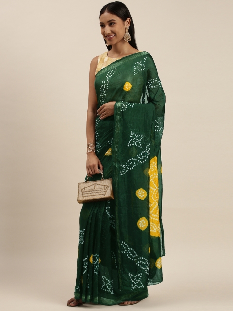 

Mitera Green Bandhani Art Silk Bandhani Saree