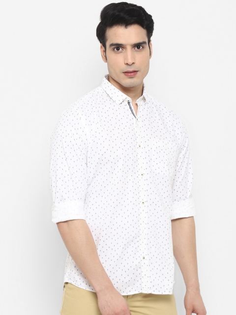 

Turtle Men White & Blue Slim Fit Opaque Printed Cotton Casual Shirt