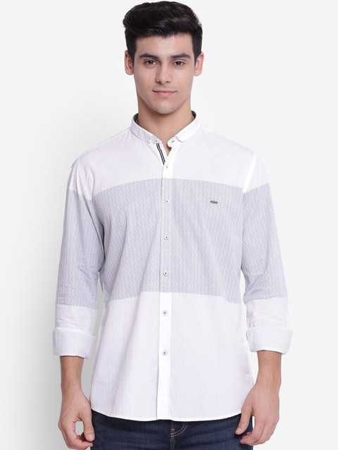 

Turtle Men White & Grey Slim Fit Striped Casual Shirt
