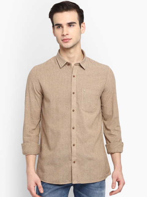 

Turtle Men Khaki Slim Fit Micro Checks Opaque Checked Casual Shirt