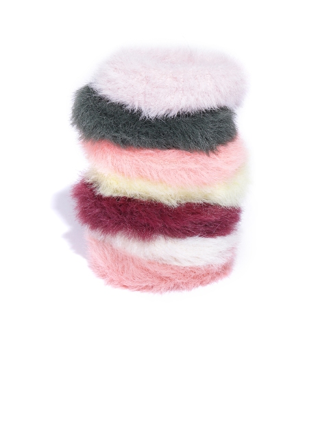 

Blueberry KIDS Girls Charcoal & Pink Set of 7 Fur Ponytail Holders