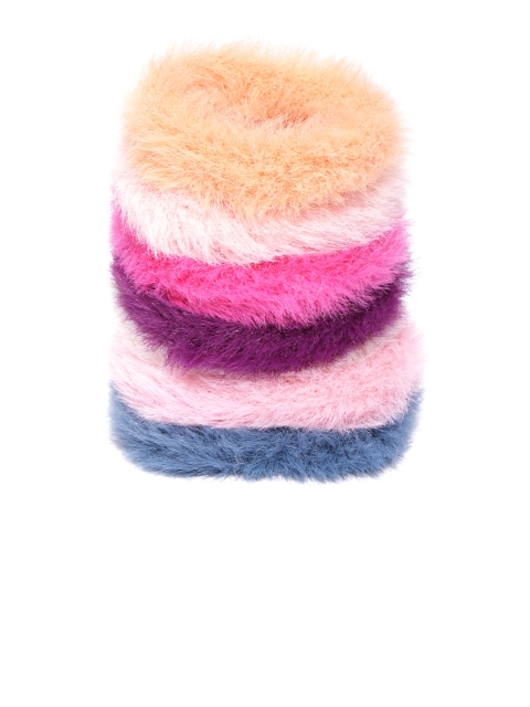 

Blueberry KIDS Girls Orange & Pink Set of 7 Fur Ponytail Holders