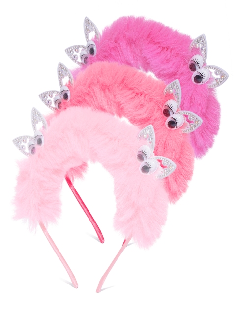 

Blueberry KIDS Girls Pink & Peach-Coloured Set of 3 Fur Hairband