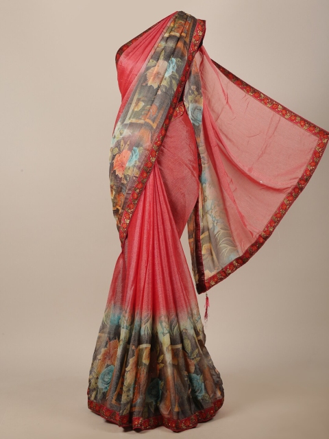 

Pothys Pink & Blue Floral Printed Saree