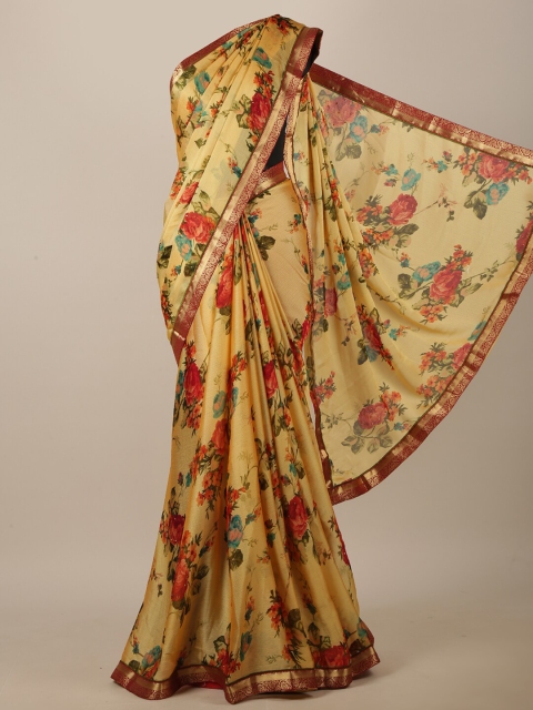 

Pothys Yellow & Orange Floral Printed Saree