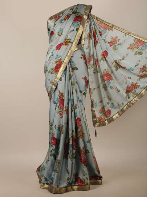 

Pothys Grey & Green Floral Printed Saree