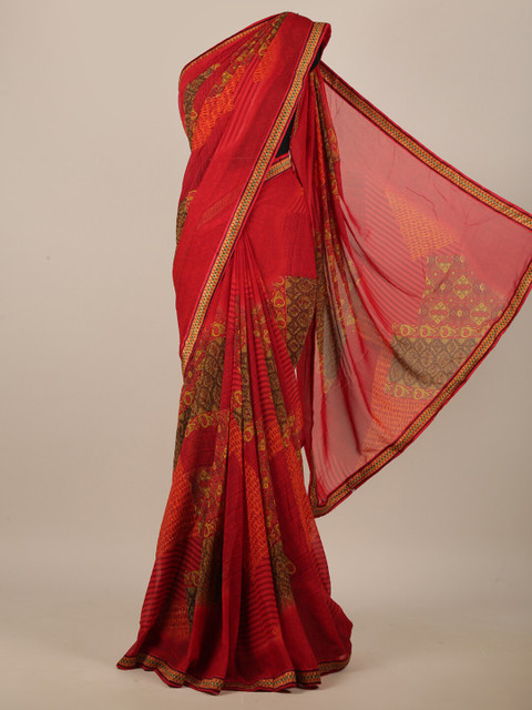 

Pothys Red & Orange Floral Printed Saree
