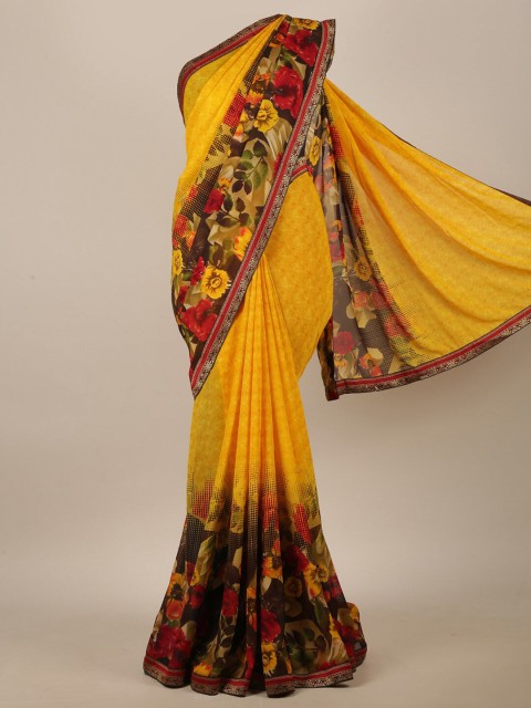 

Pothys Yellow & Black Floral Printed Saree