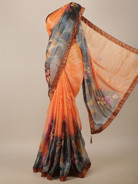 

Pothys Orange & Grey Floral Printed Saree