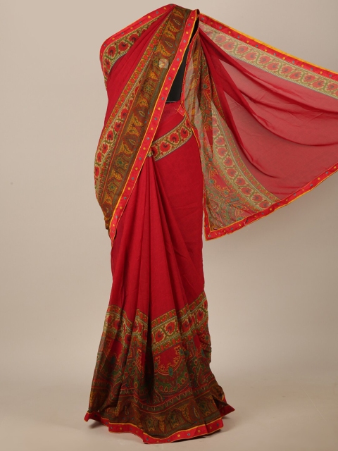 

Pothys Red & Green Ethnic Motifs Printed Saree