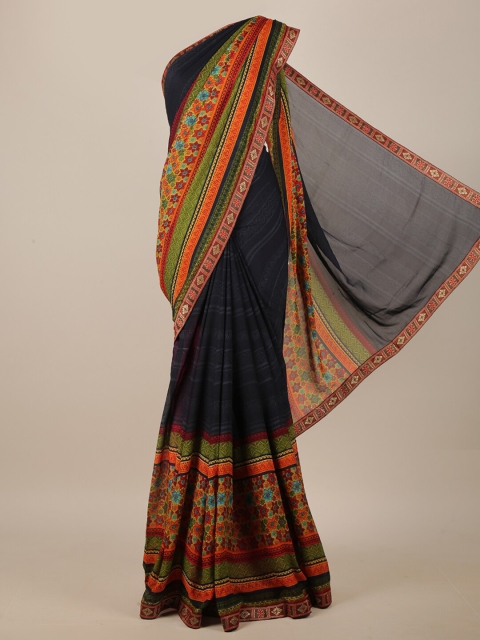 

Pothys Blue & Orange Floral Printed Saree