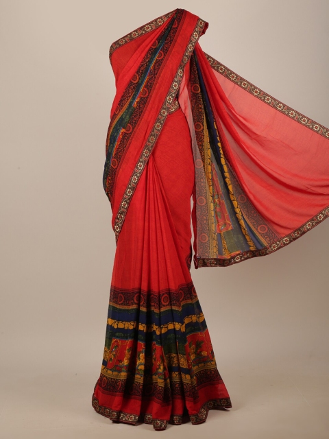 

Pothys Red & Blue Floral Printed Saree