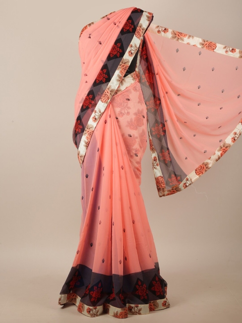 

Pothys Peach-Coloured & Red Floral Printed Saree