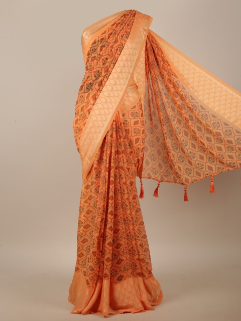 

Pothys Orange & Green Ethnic Motifs Printed Saree