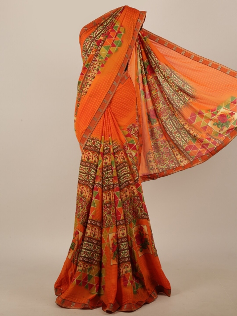 

Pothys Orange & Green Ethnic Motifs Printed Saree