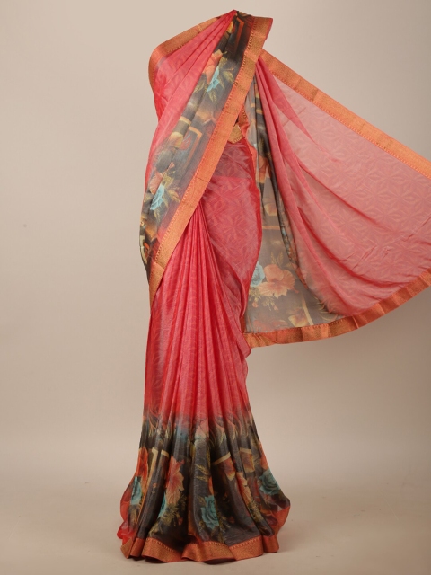 

Pothys Pink & Brown Floral Printed Saree