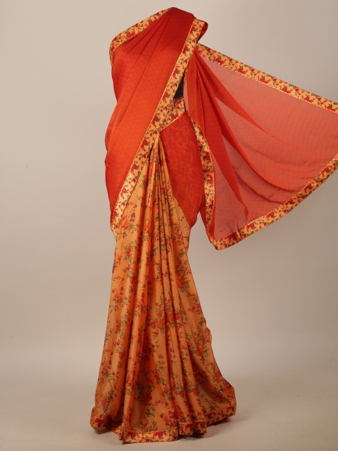

Pothys Orange & Green Floral Printed Saree