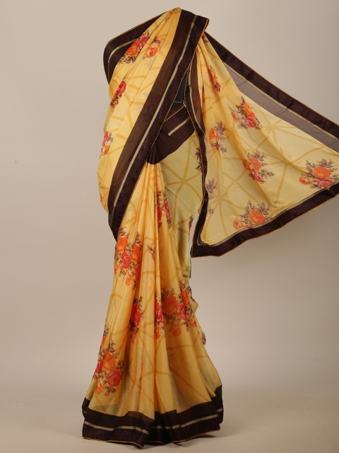 

Pothys Yellow & Brown Floral Printed Saree