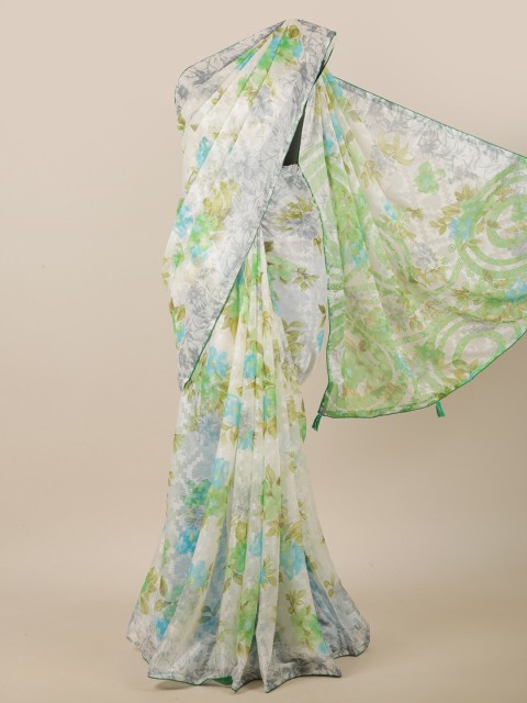

Pothys Off White & Green Floral Printed Saree