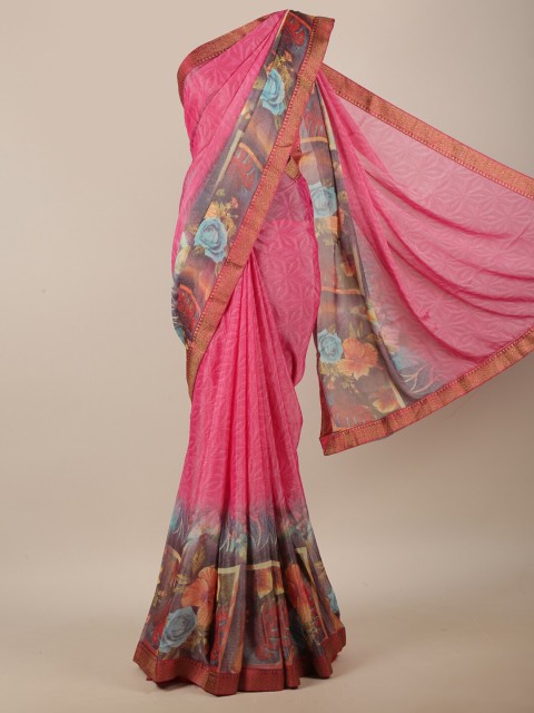 

Pothys Pink & Orange Floral Printed Saree
