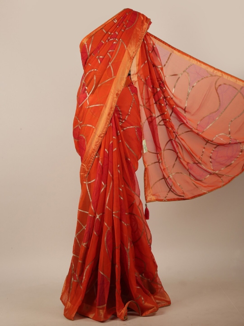 

Pothys Orange & Gold-Toned Printed Saree