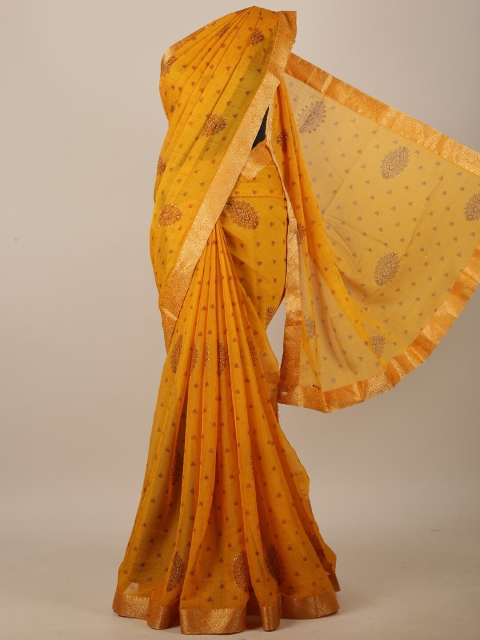 

Pothys Yellow & Red Ethnic Motifs Printed Zari Saree