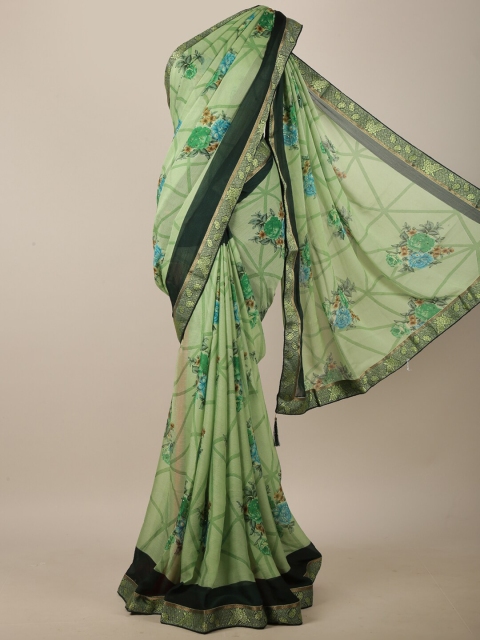 

Pothys Green & Black Floral Printed Zari Saree