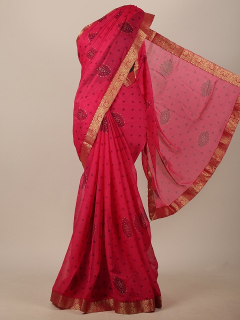 

Pothys Pink & Gold-Toned Ethnic Motifs Printed Saree