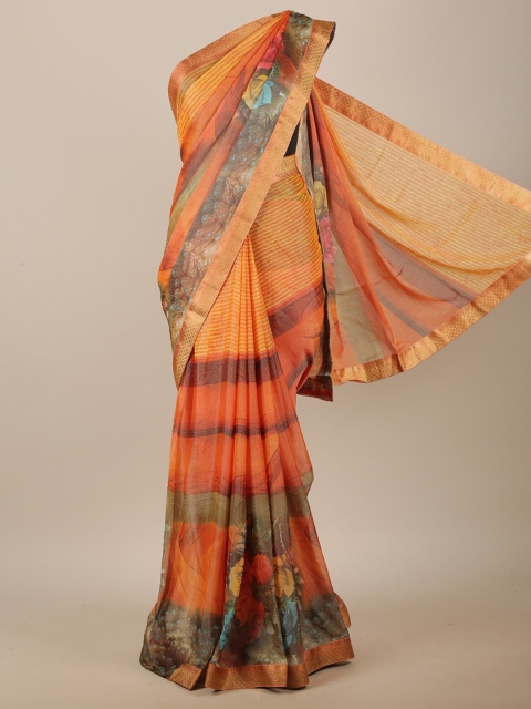 

Pothys Orange & Blue Floral Printed Saree