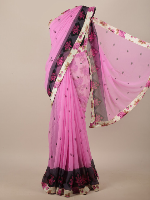 

Pothys Pink & Grey Floral Printed Saree
