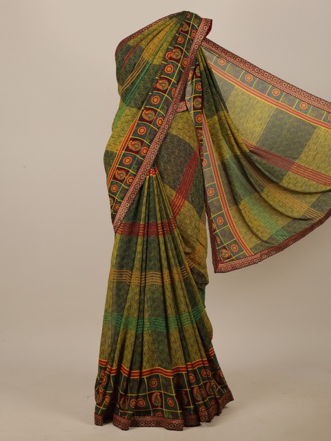 

Pothys Green & Red Floral Printed Saree