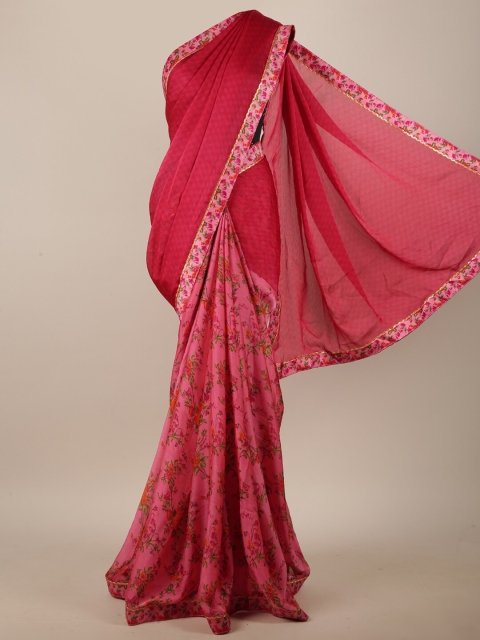 

Pothys Pink & Green Floral Printed Saree