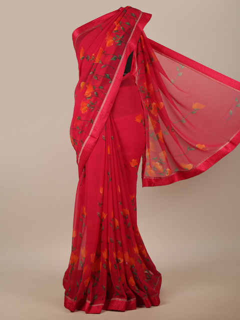 

Pothys Red & Orange Floral Printed Saree