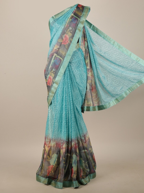 

Pothys Blue & Pink Floral Printed Saree