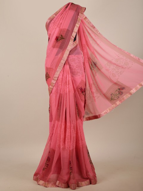 

Pothys Pink & Green Floral Printed Saree