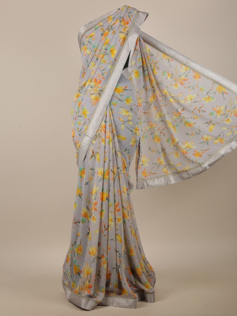 

Pothys Grey & Yellow Floral Printed Saree