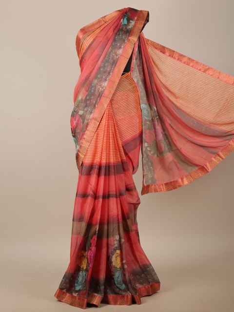 

Pothys Pink & Brown Floral Printed Saree
